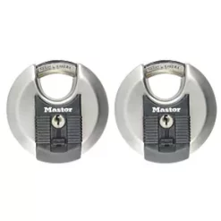 Master Lock Excell Stainless Steel Keyed Alike Weatherproof Disc Padlocks 70mm 2 Pack