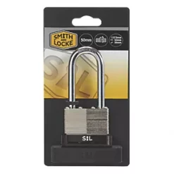 Smith & Locke Laminated Steel Weatherproof Long Shackle Padlock 50mm -Padlocks Sales 2332X A2