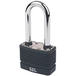 Smith & Locke Laminated Steel Weatherproof Long Shackle Padlock 55mm