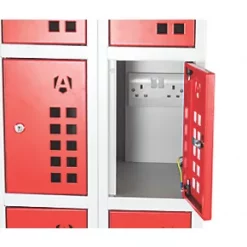 Armorgard PWS10 10-Door Tool & Equipment Storage with Charging Sockets Light Grey with Red Doors -Padlocks Sales 523PT A2