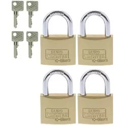 Burg-Wachter Brass Keyed Alike Long Shackle Padlock 40mm 4 Pack