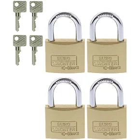 Burg-Wachter Brass Keyed Alike Long Shackle Padlock 40mm 4 Pack 3 Burg-Wachter Brass Keyed Alike Long Shackle Padlock 40mm 4 Pack